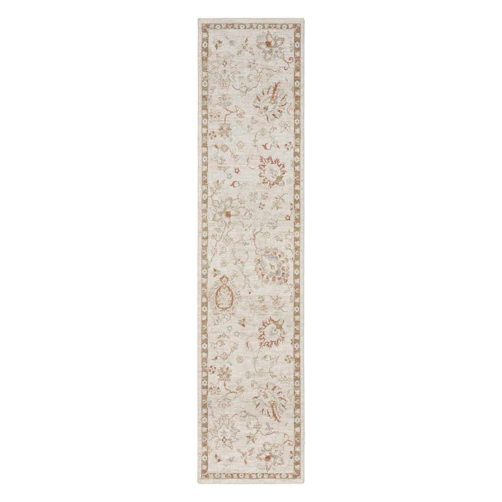 10' Ivory Floral Power Loom Distressed Runner Rug