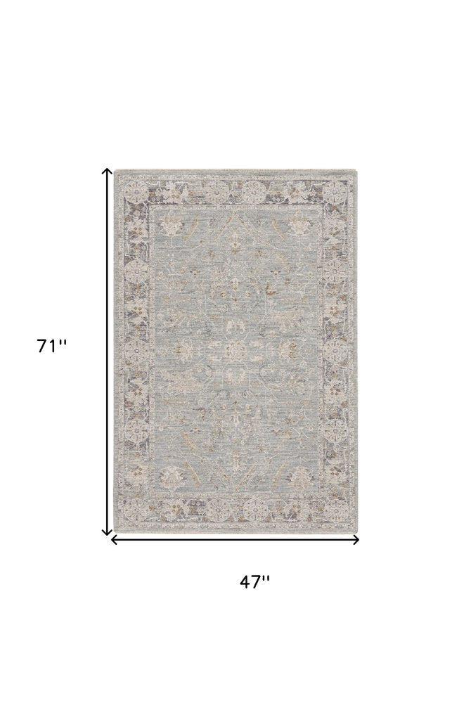 4' X 6' Blue Floral Power Loom Distressed Area Rug