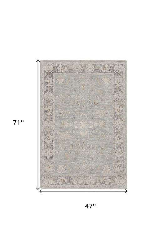 4' X 6' Blue Floral Power Loom Distressed Area Rug