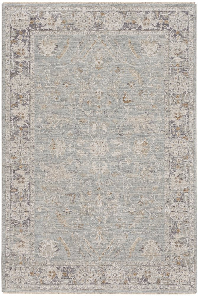 4' X 6' Blue Floral Power Loom Distressed Area Rug