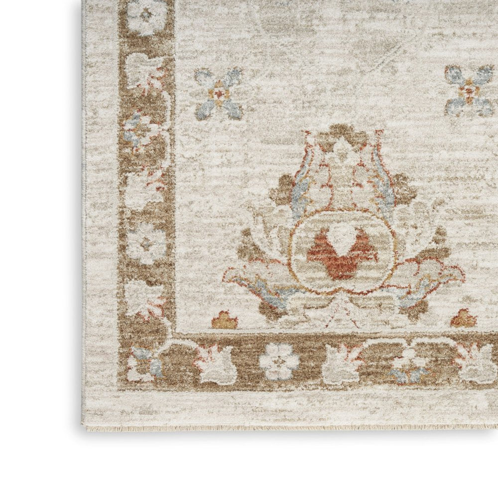 4' X 6' Ivory Floral Power Loom Distressed Area Rug
