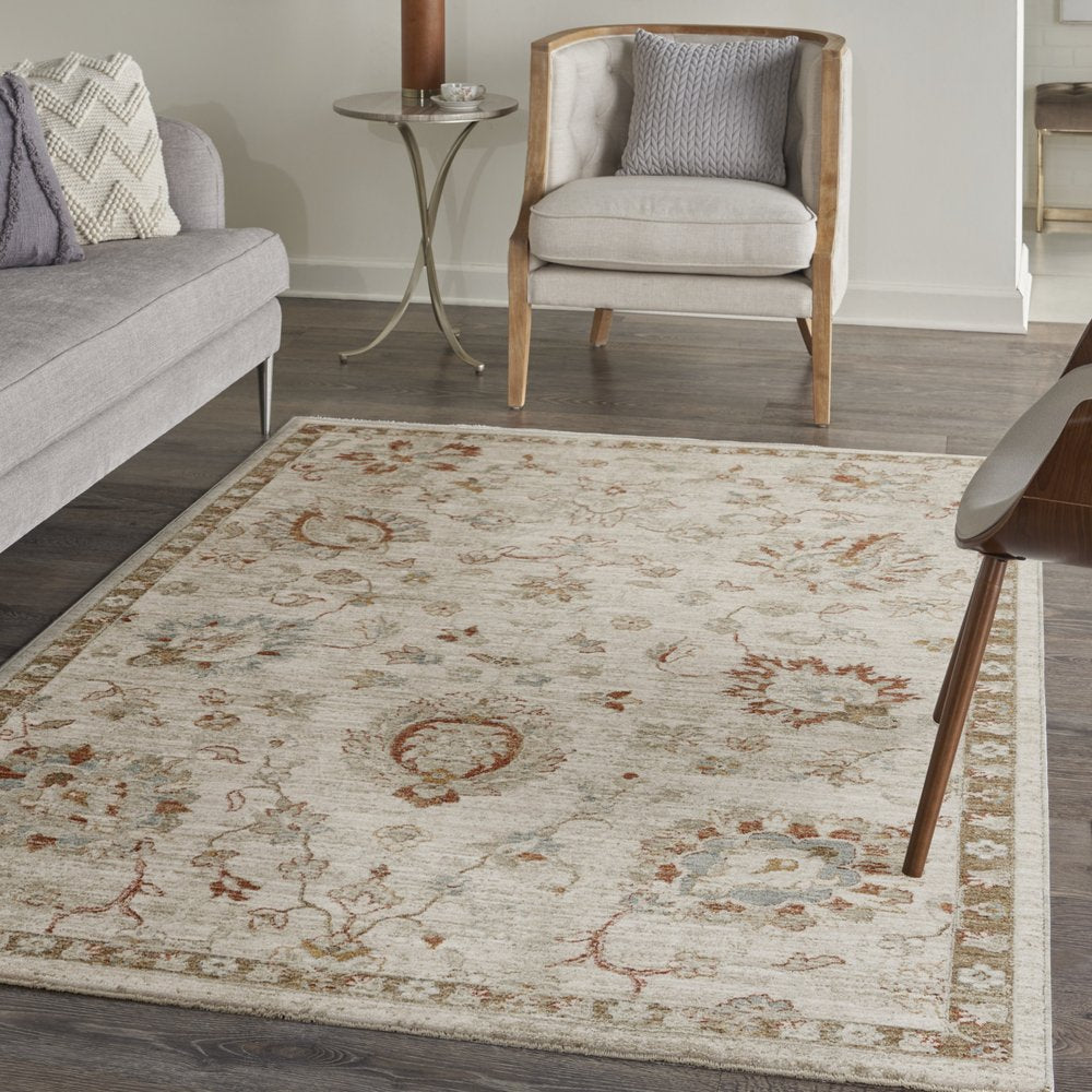 4' X 6' Ivory Floral Power Loom Distressed Area Rug