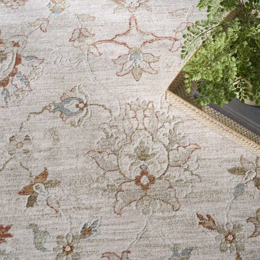 4' X 6' Ivory Floral Power Loom Distressed Area Rug