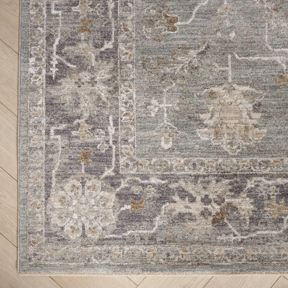 5' X 8' Blue Floral Power Loom Distressed Area Rug