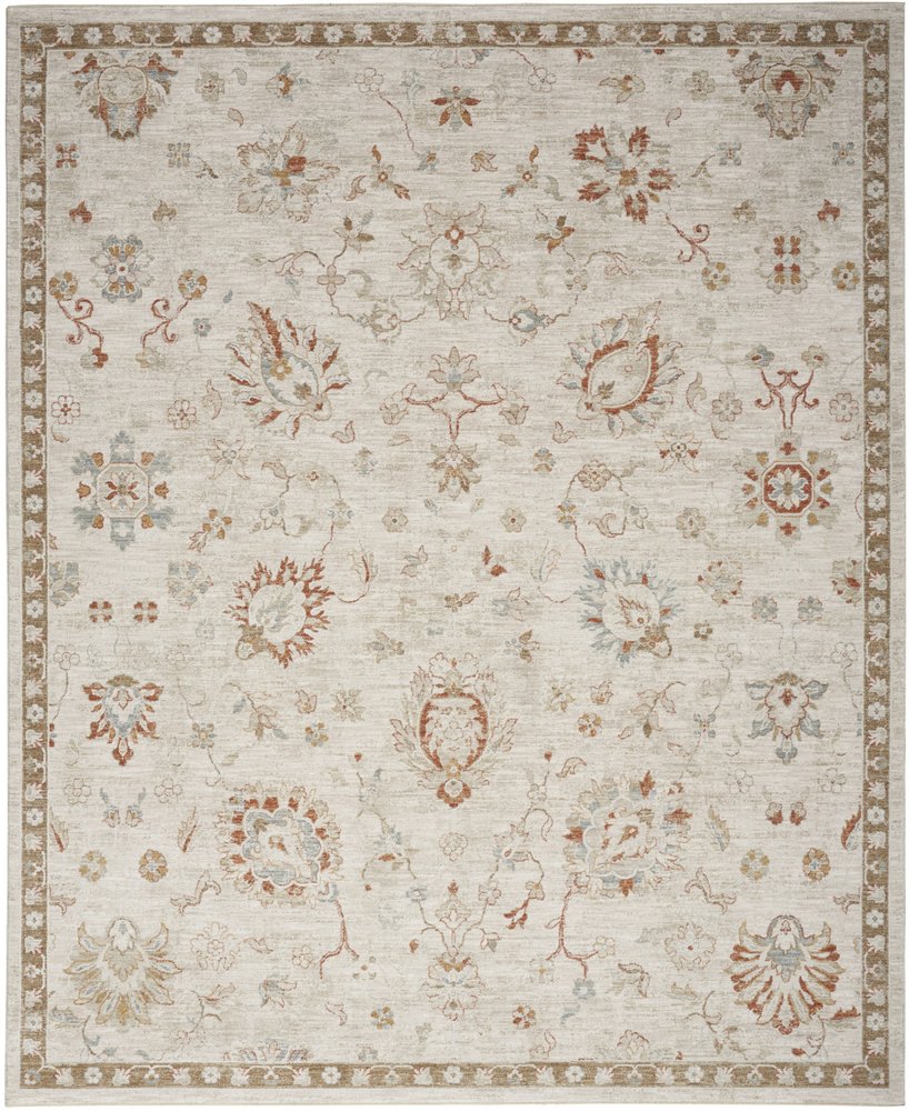 5' X 8' Ivory Floral Power Loom Distressed Area Rug