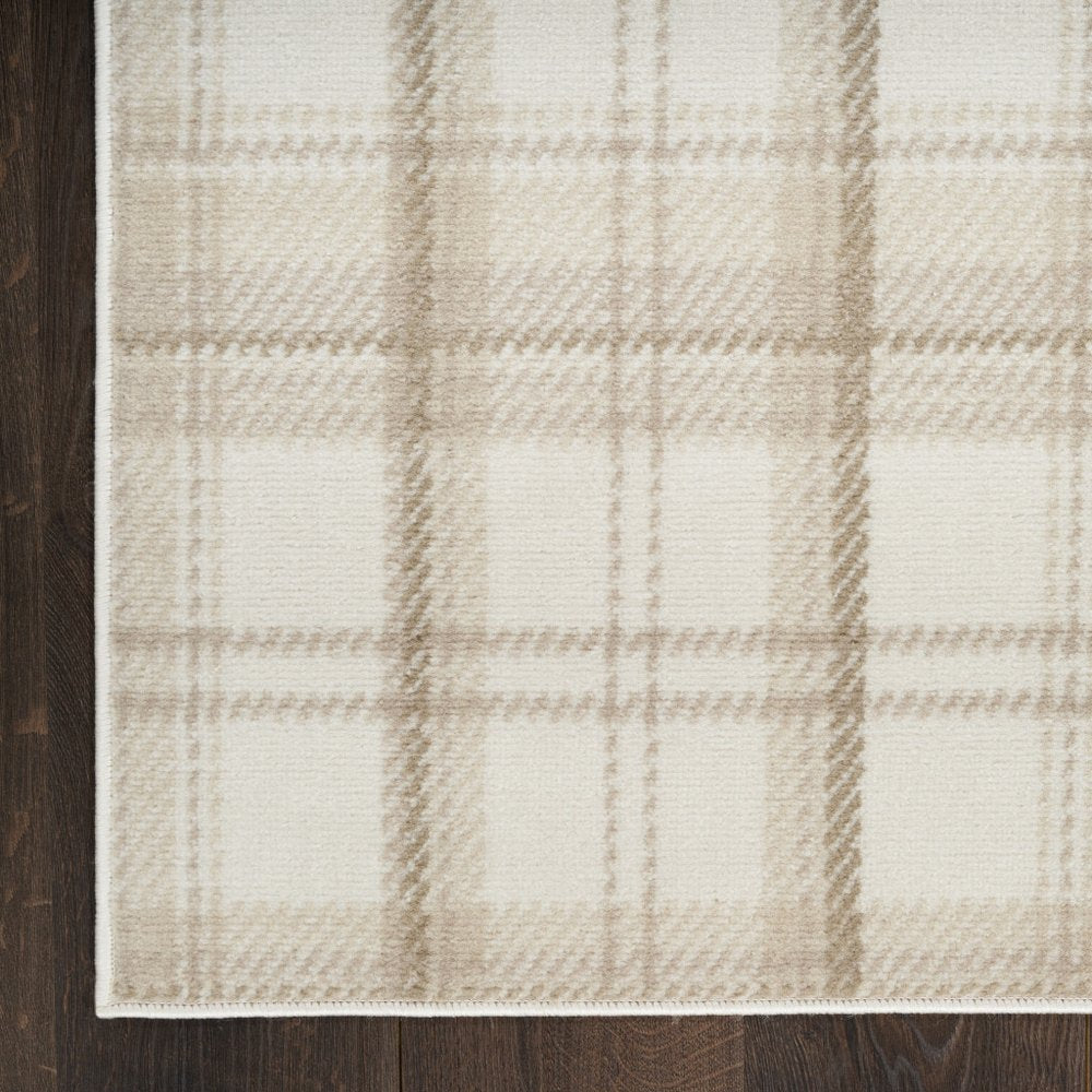 10' Ivory Plaid Power Loom Runner Rug