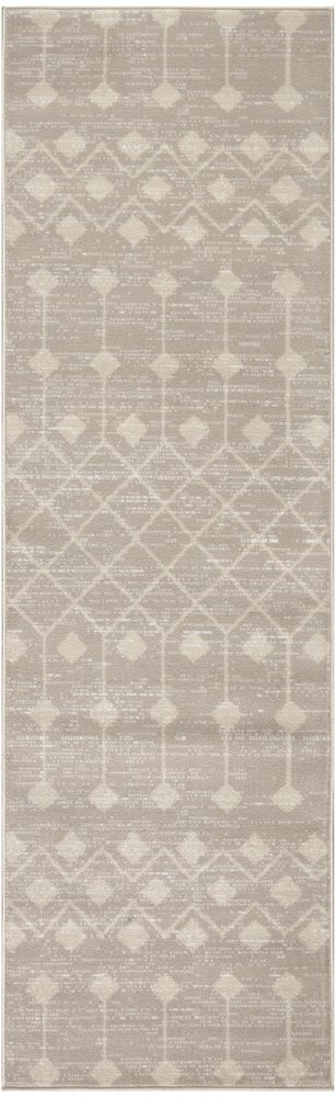 12' Beige Geometric Power Loom Runner Rug