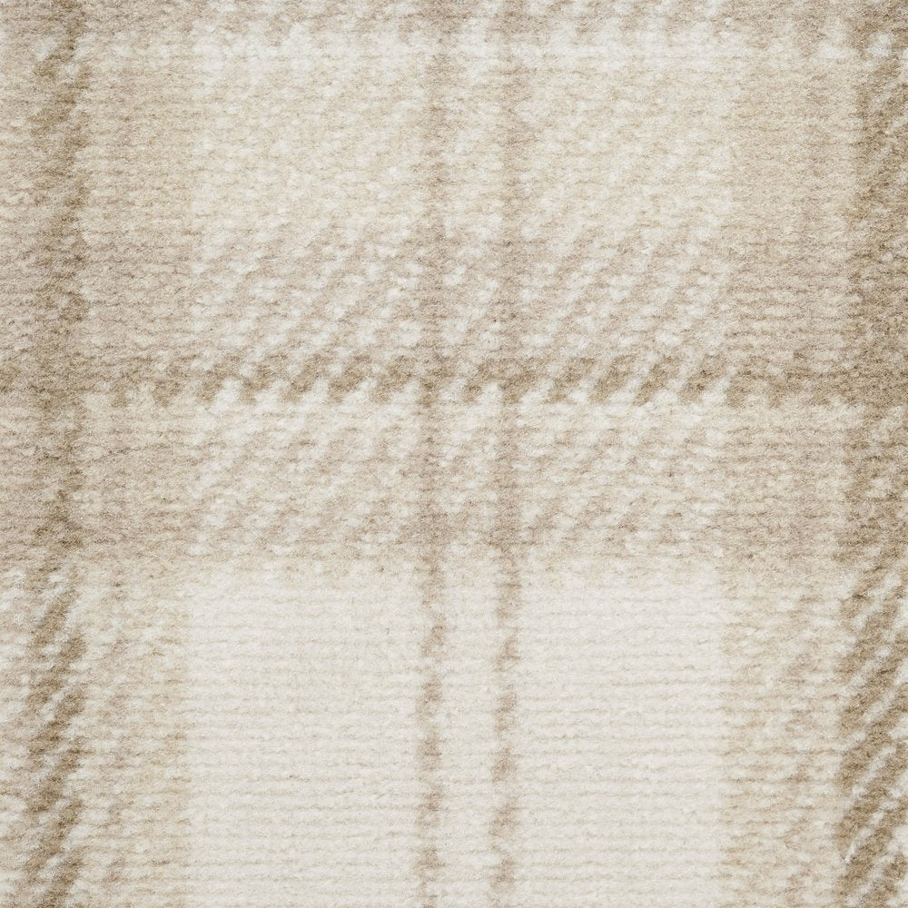 12' Ivory Plaid Power Loom Runner Rug