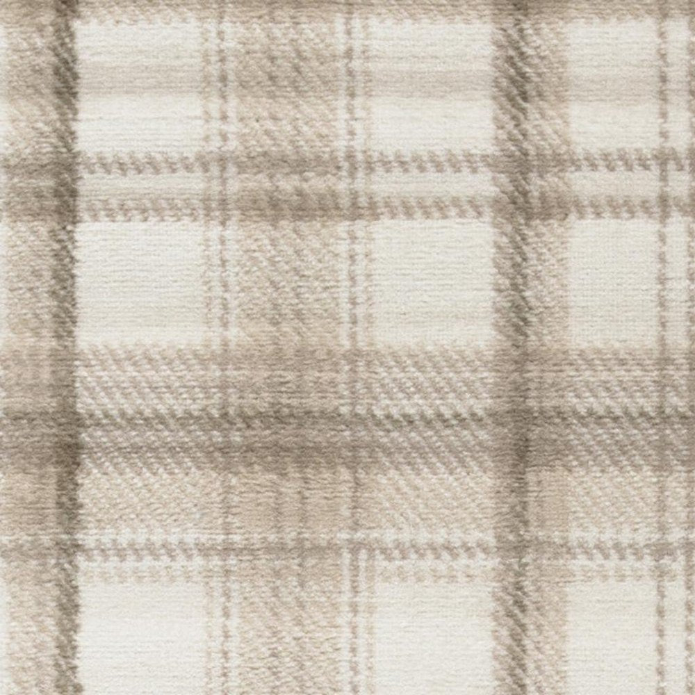 12' Ivory Plaid Power Loom Runner Rug