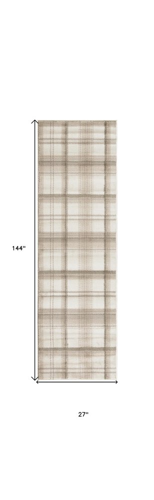 12' Ivory Plaid Power Loom Runner Rug