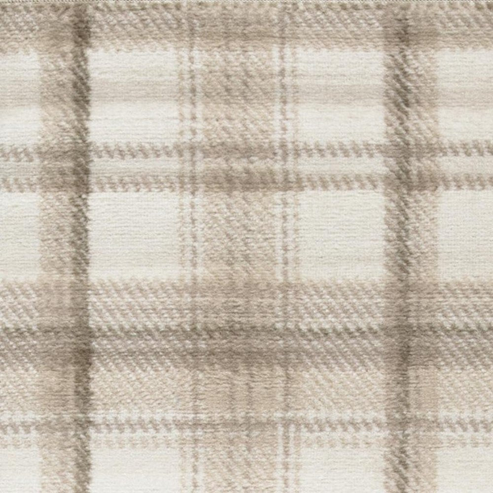 12' Ivory Plaid Power Loom Runner Rug