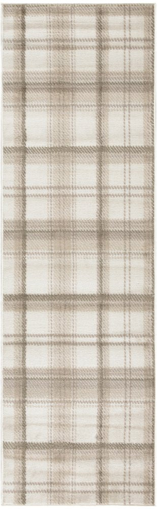 12' Ivory Plaid Power Loom Runner Rug