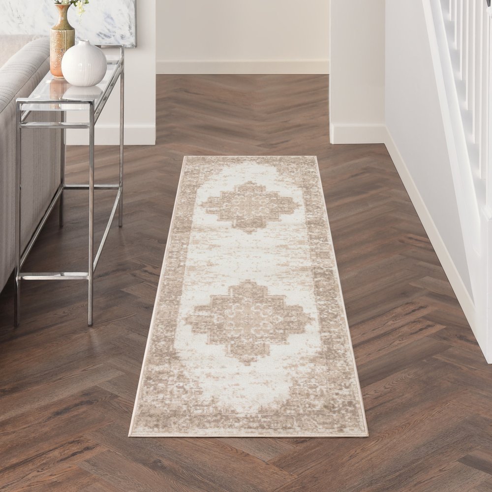 12' Ivory Floral Power Loom Runner Rug