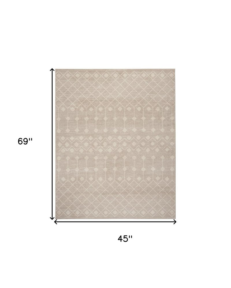 4' X 6' Beige Geometric Power Loom Area Rug