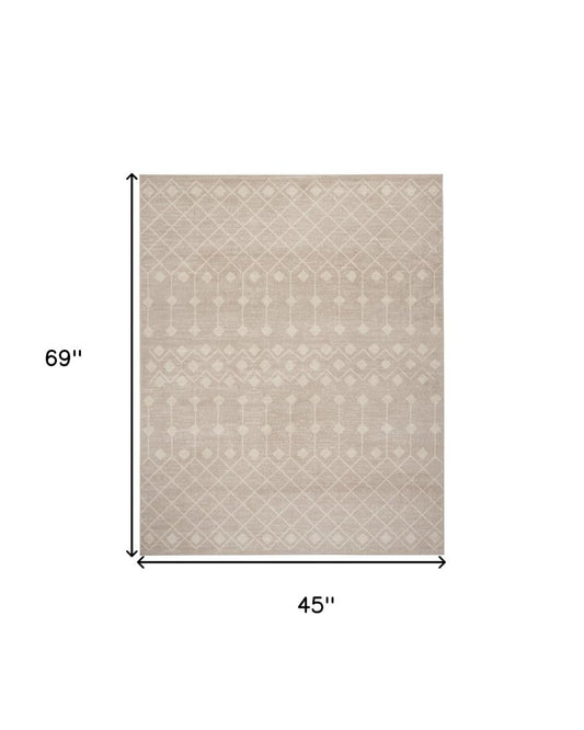 4' X 6' Beige Geometric Power Loom Area Rug