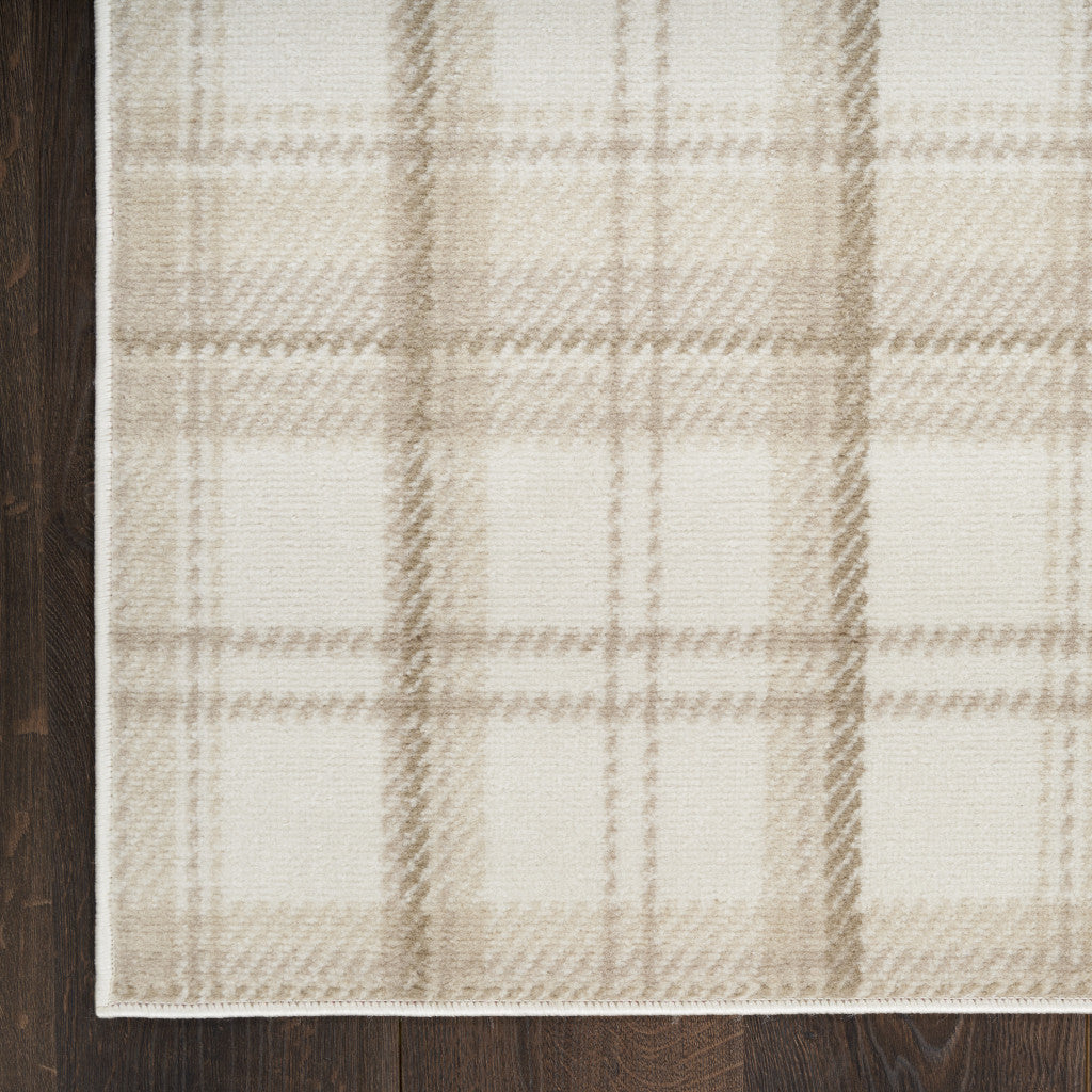 4' X 6' Ivory Plaid Power Loom Area Rug