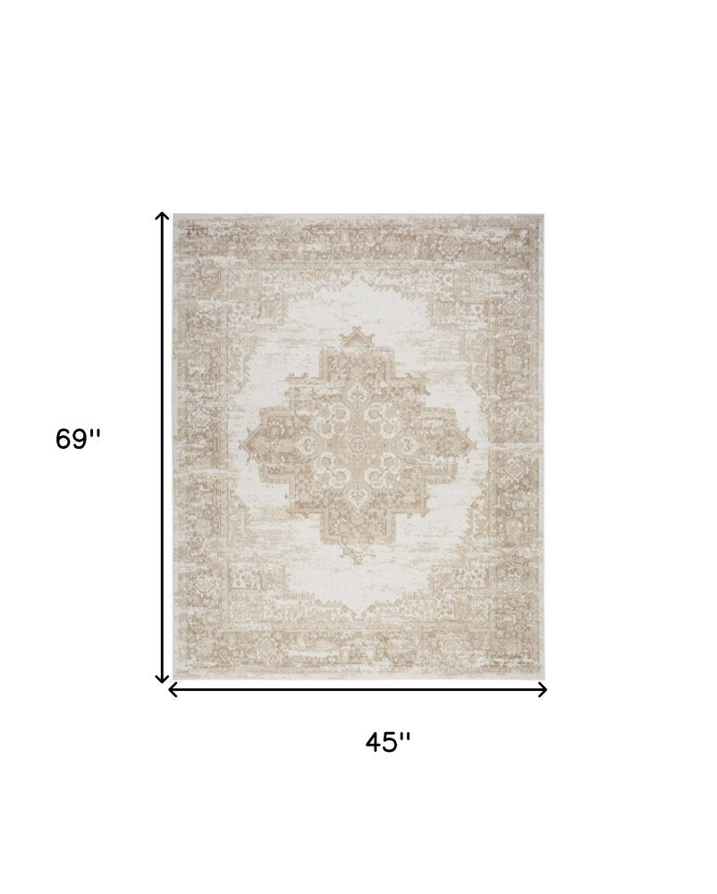 4' X 6' Ivory Floral Power Loom Area Rug