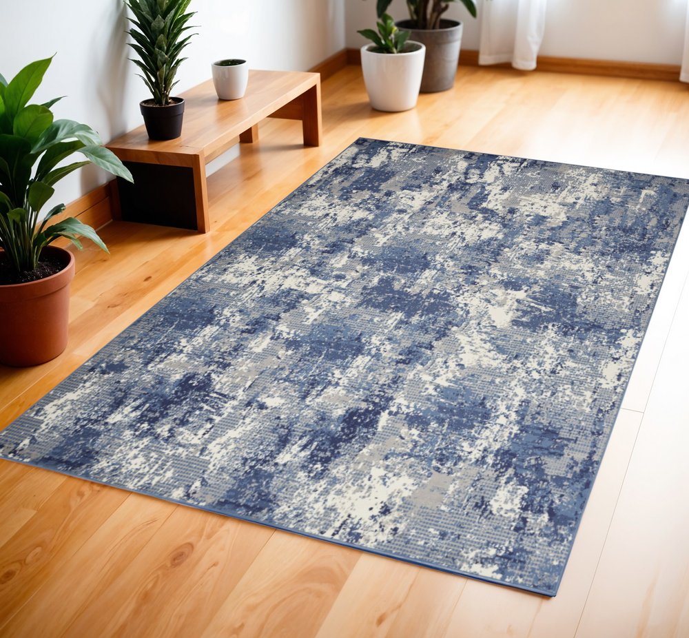 4' X 6' Blue Abstract Power Loom Area Rug