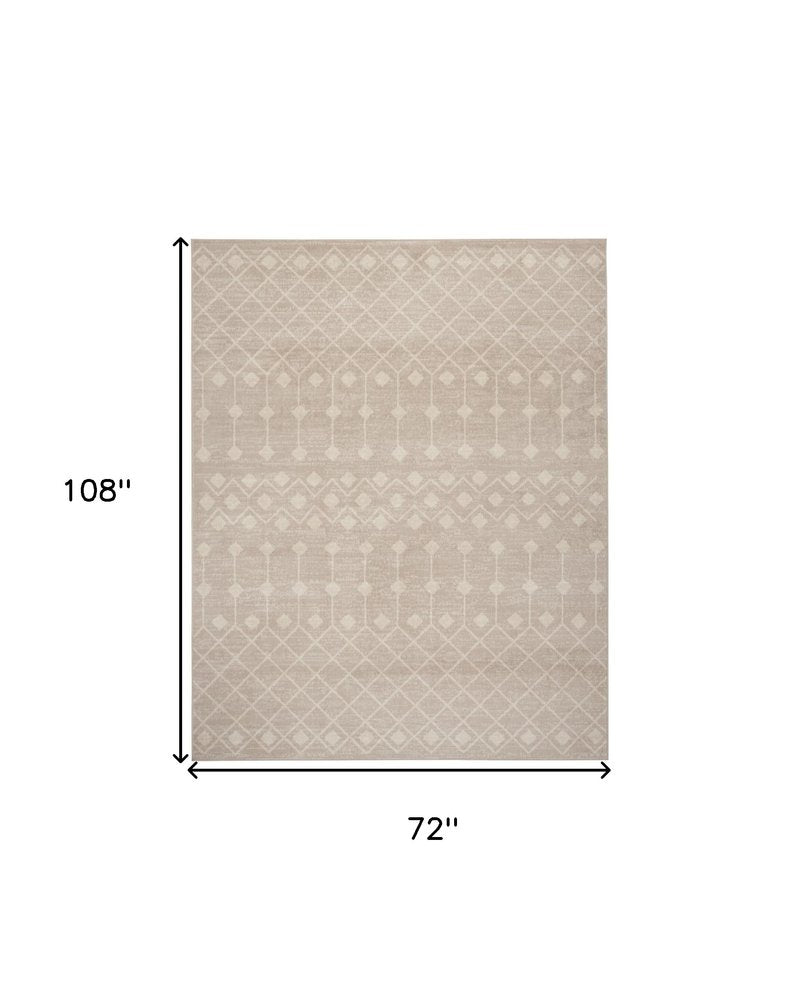 6' X 9' Beige Geometric Power Loom Area Rug