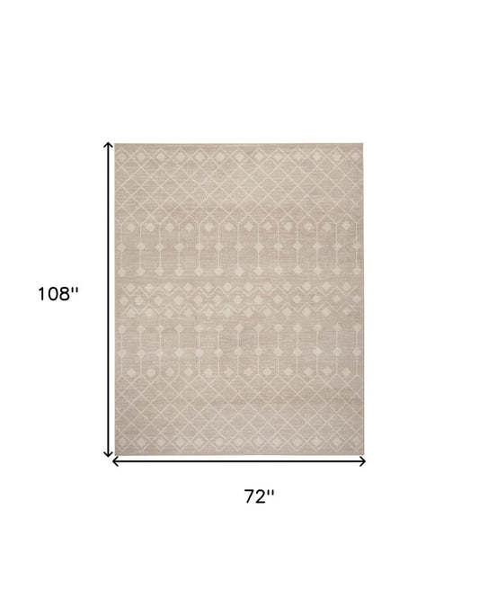 6' X 9' Beige Geometric Power Loom Area Rug