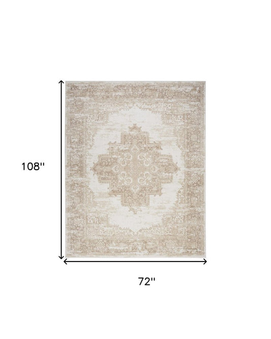 6' X 9' Ivory Floral Power Loom Area Rug
