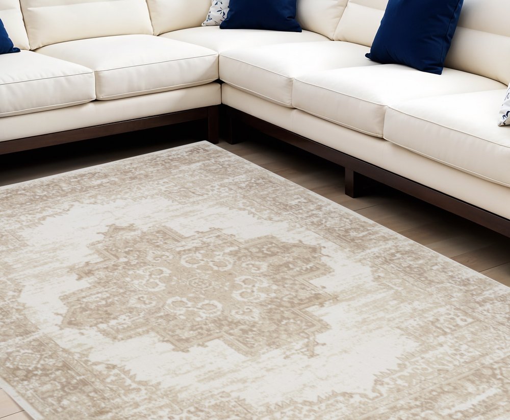 6' X 9' Ivory Floral Power Loom Area Rug