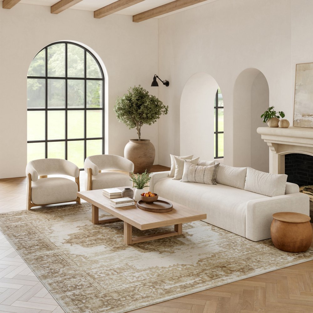 6' X 9' Ivory Floral Power Loom Area Rug