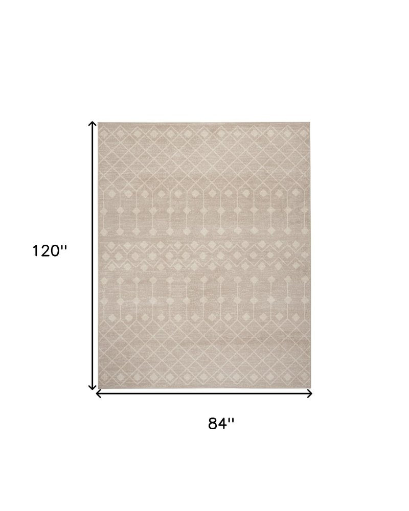 7' X 10' Beige Geometric Power Loom Area Rug