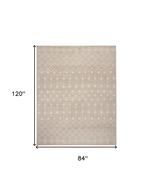 7' X 10' Beige Geometric Power Loom Area Rug