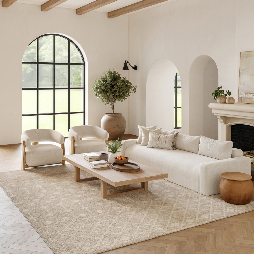 7' X 10' Beige Geometric Power Loom Area Rug