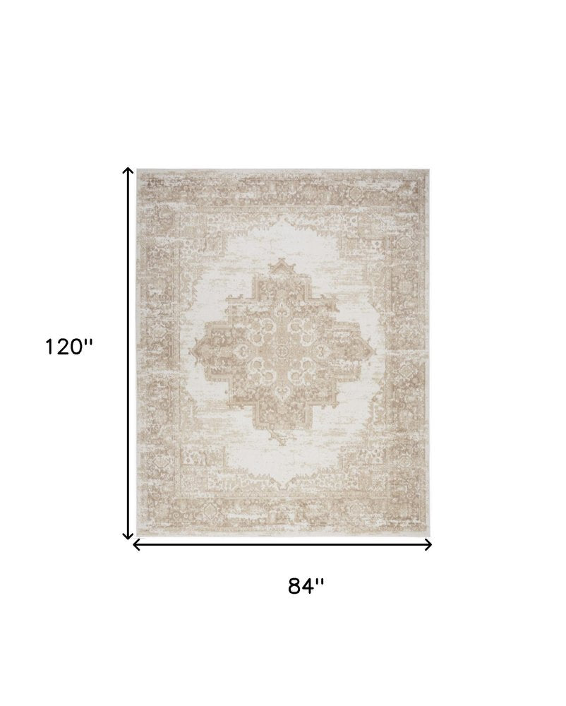 7' X 10' Ivory Floral Power Loom Area Rug