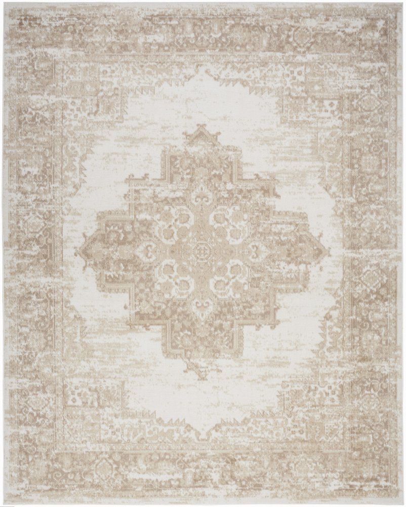 7' X 10' Ivory Floral Power Loom Area Rug