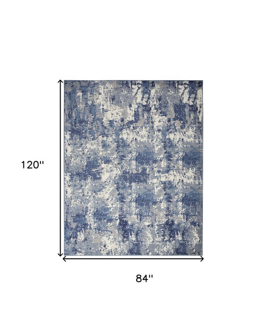 7' X 10' Blue Abstract Power Loom Area Rug