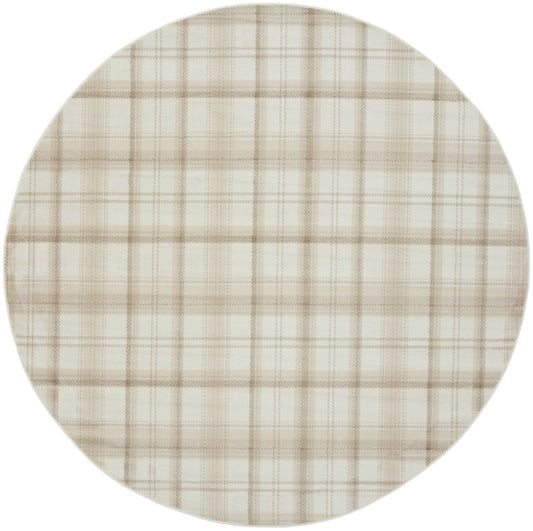 8' Ivory Plaid Power Loom Round Rug