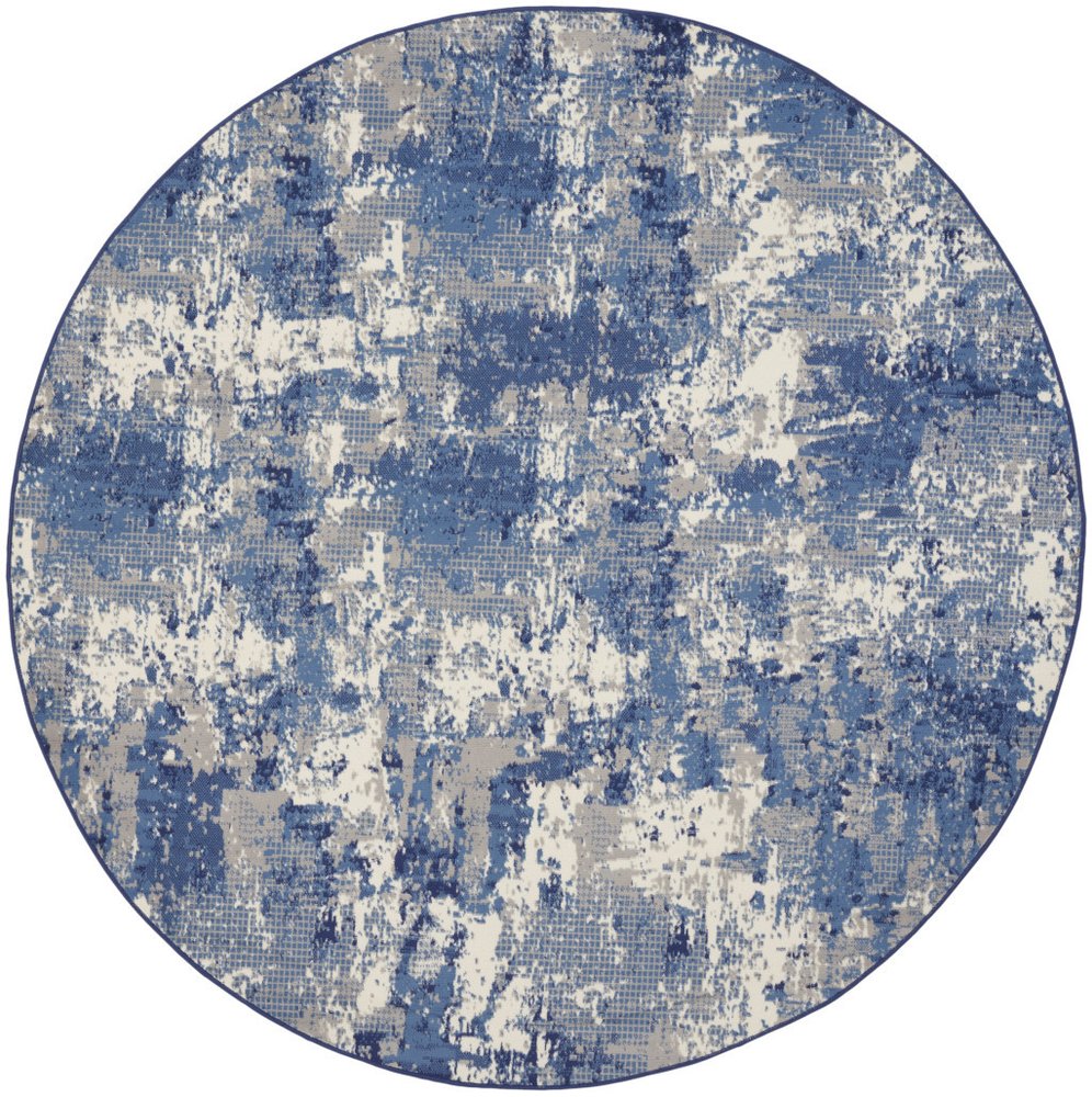 8' Blue Abstract Power Loom Round Rug