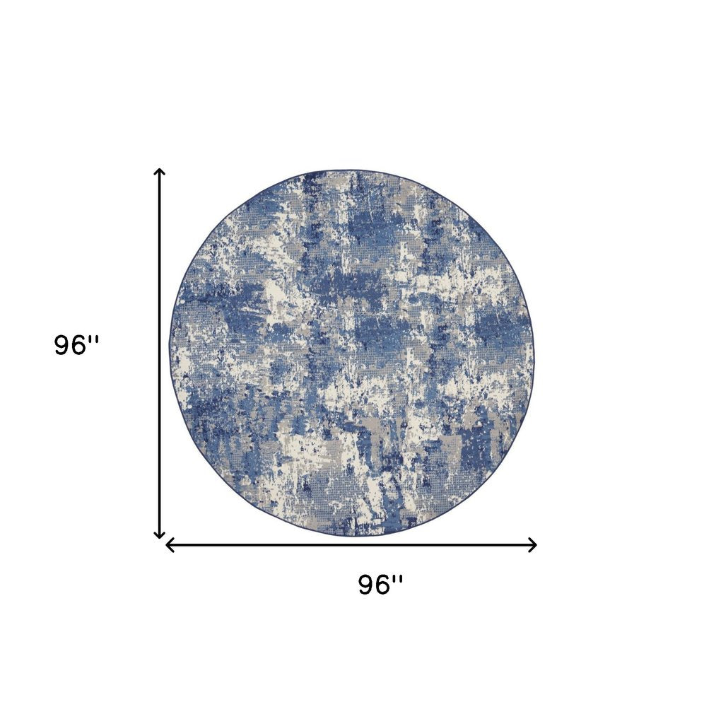 8' Blue Abstract Power Loom Round Rug