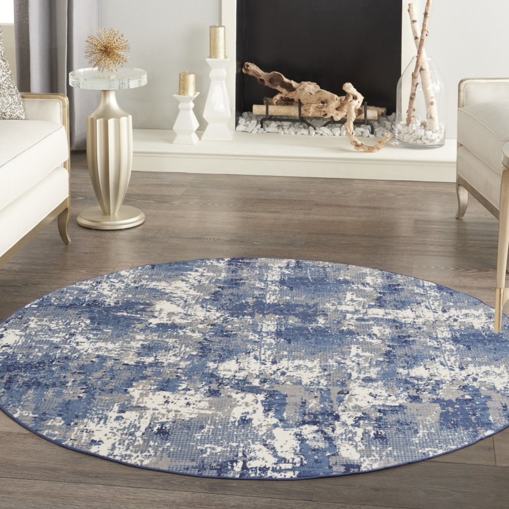 8' Blue Abstract Power Loom Round Rug