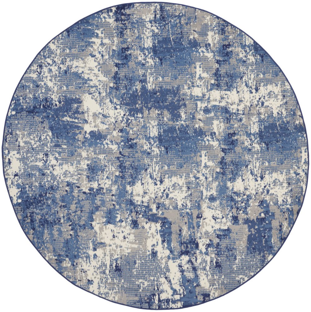 8' Blue Abstract Power Loom Round Rug