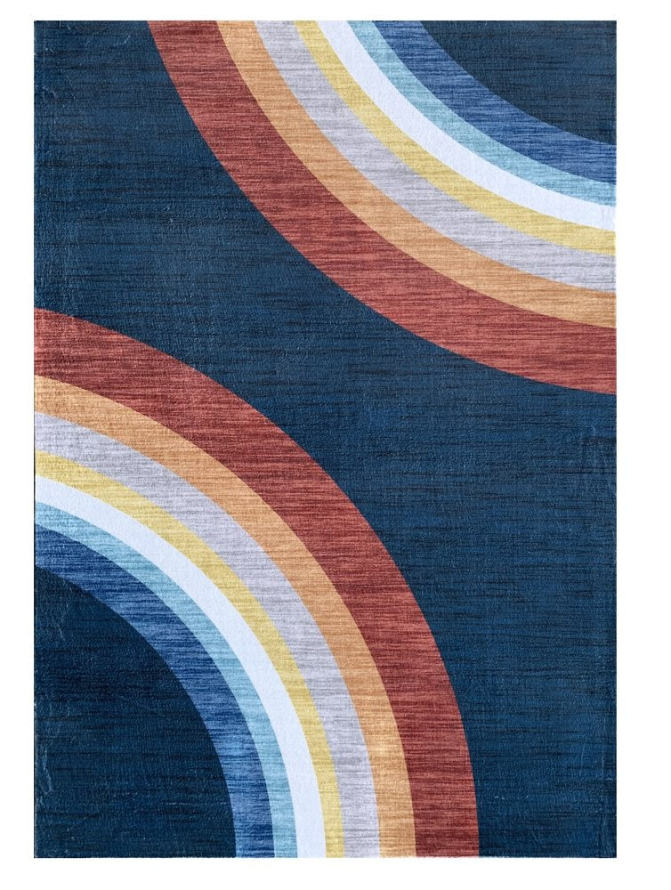 5' X 8' Navy Red and Orange Juvenile Rainbows Youthful Area Rug