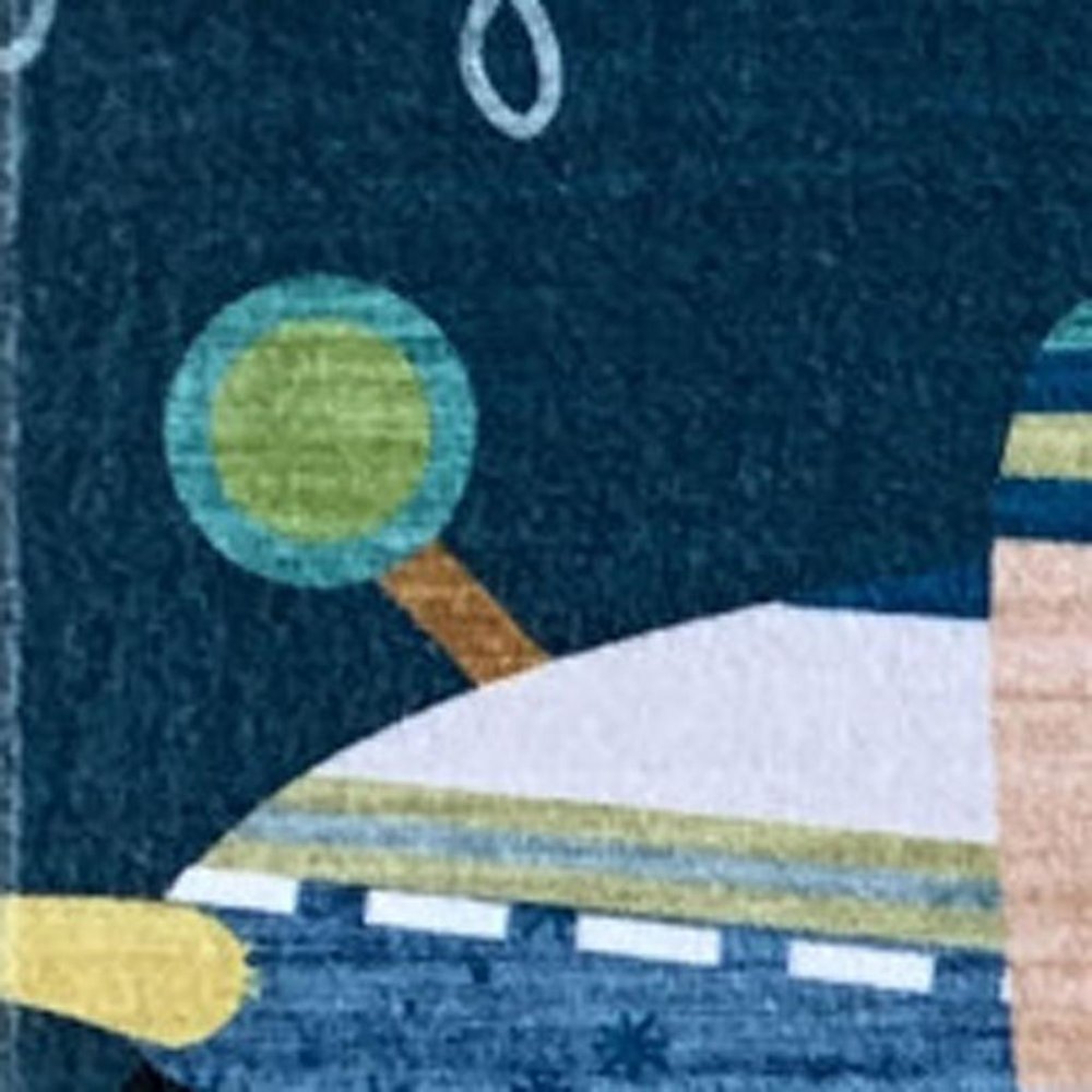 7' X 10' Navy Red and Orange Juvenile Airplanes Youthful Area Rug