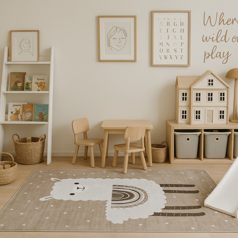 4' X 6' Brown and Beige Juvenile Animals Youthful Area Rug