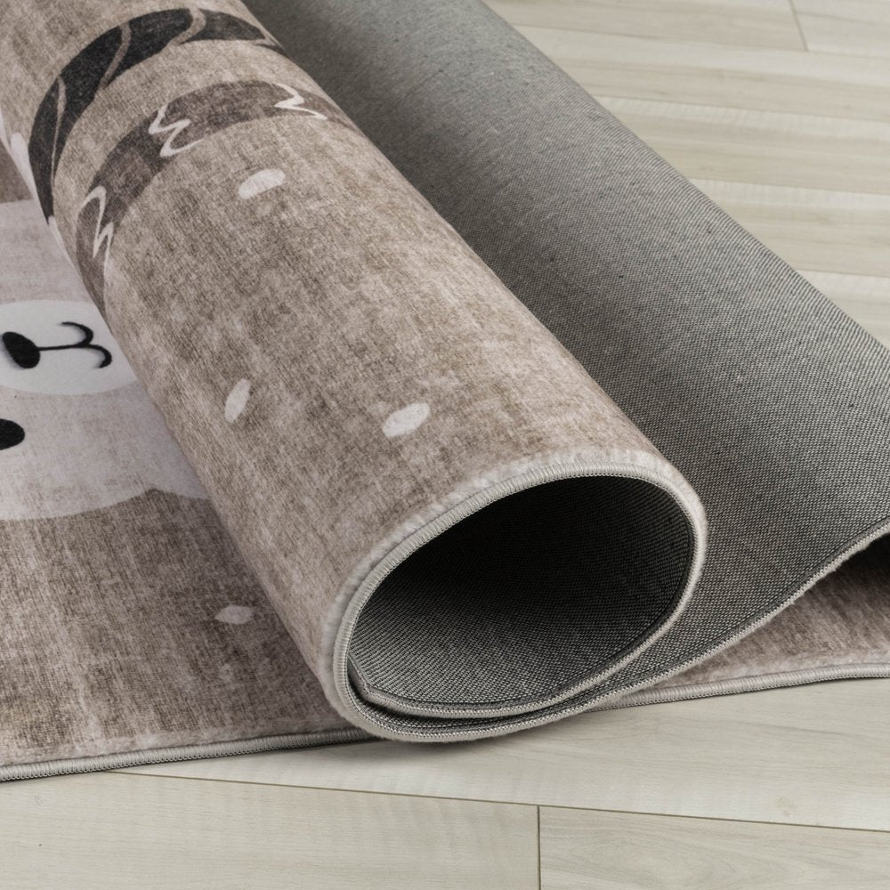 5' X 8' Brown and Beige Juvenile Animals Youthful Area Rug