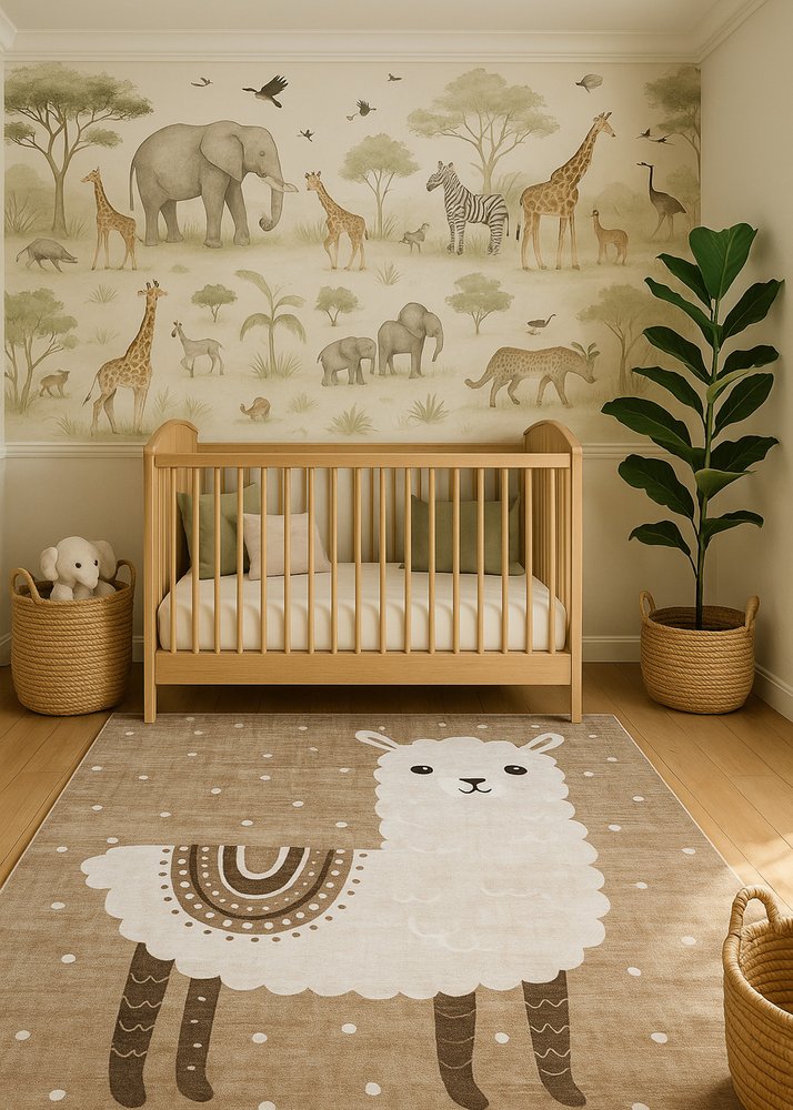 7' X 10' Brown and Beige Juvenile Animals Youthful Area Rug