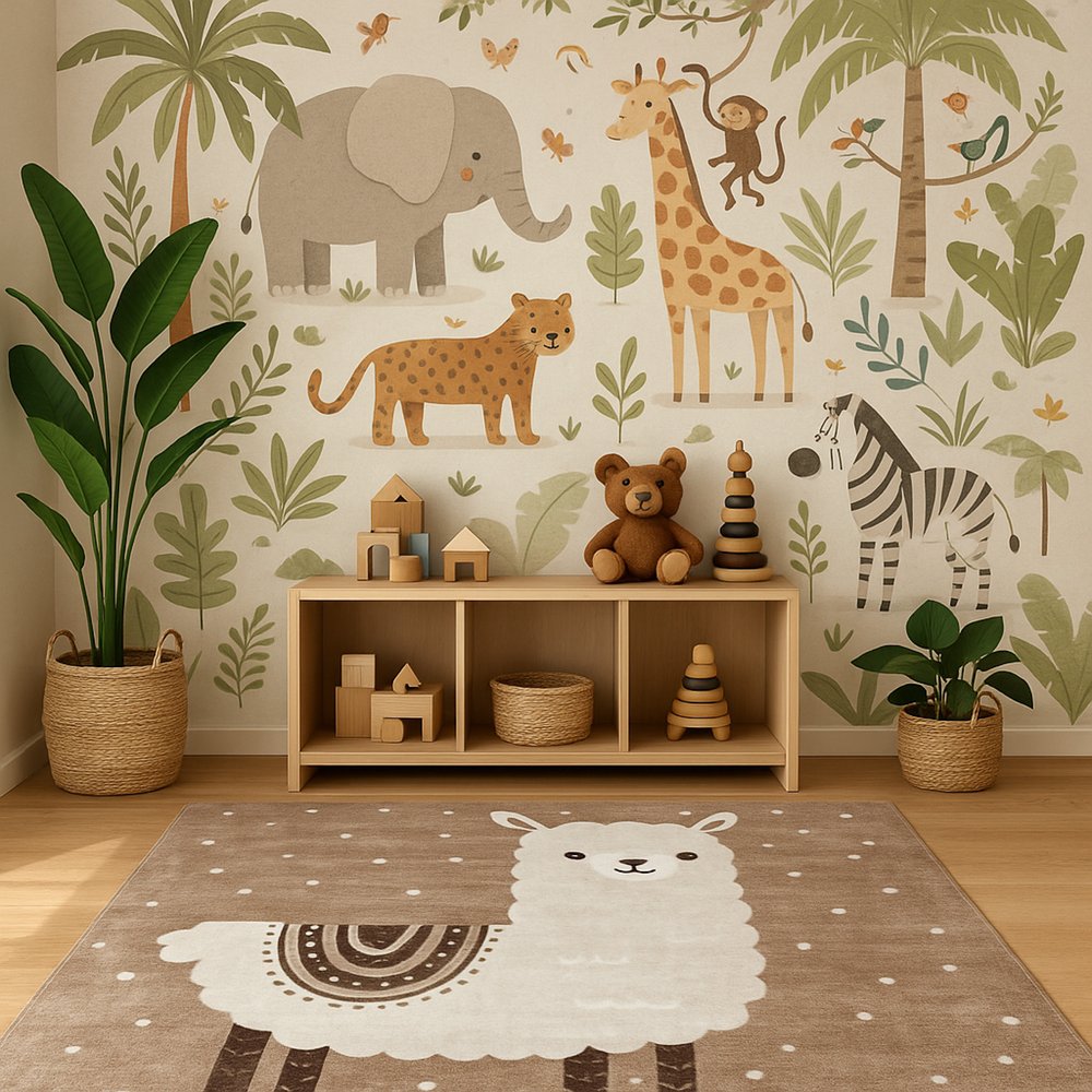7' X 10' Brown and Beige Juvenile Animals Youthful Area Rug