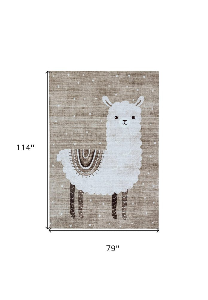 7' X 10' Brown and Beige Juvenile Animals Youthful Area Rug