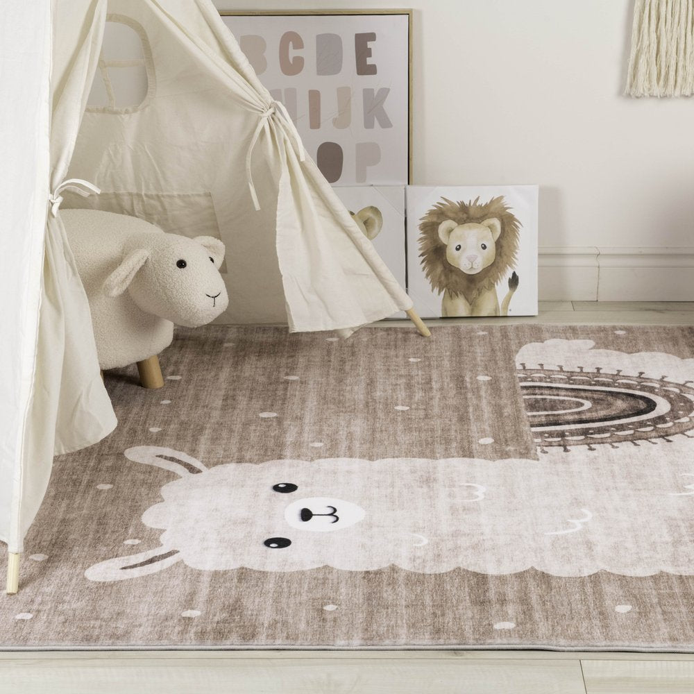 7' X 10' Brown and Beige Juvenile Animals Youthful Area Rug