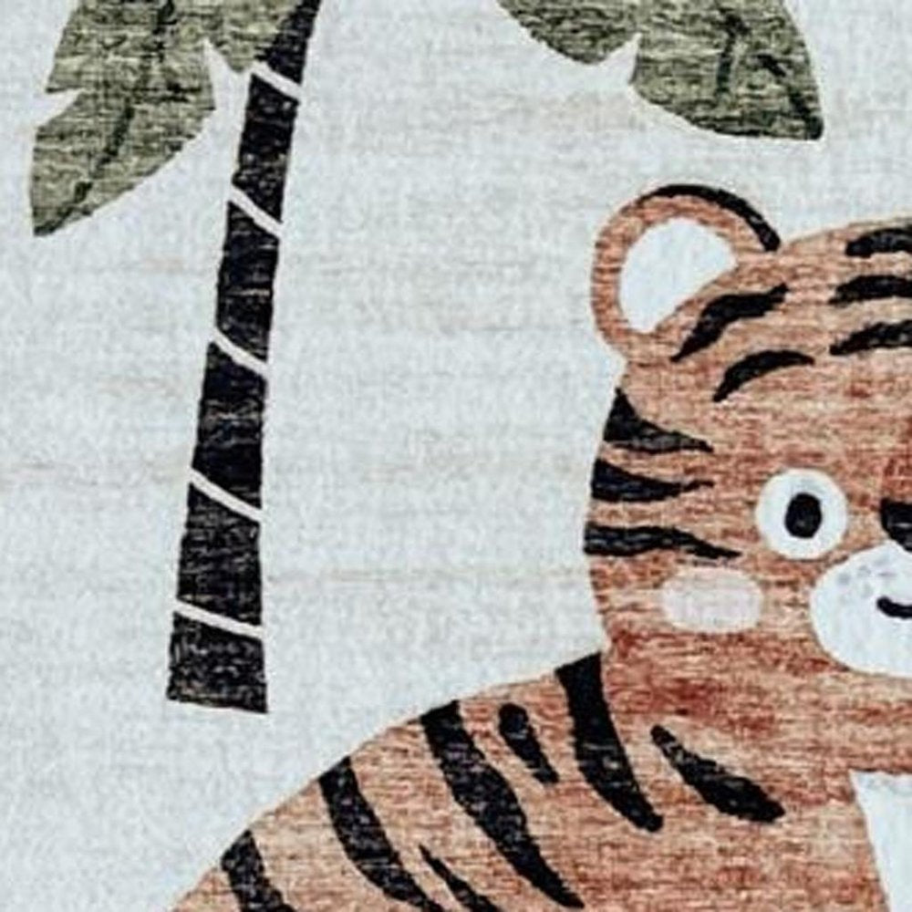 7' X 10' Gray Brown and Green Juvenile Zoo Animals Youthful Area Rug