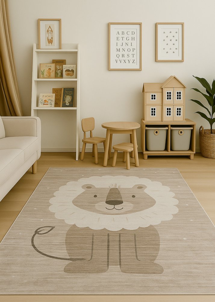 5' X 8' Beige and Gray Juvenile Animals Youthful Area Rug