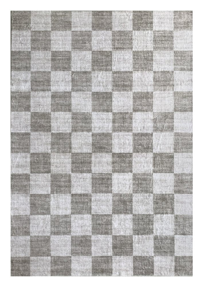 5' X 8' Beige and Brown Checkered Area Rug