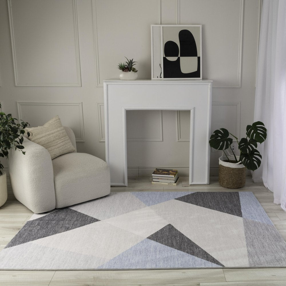 5' X 8' Blue and Gray Geometric Area Rug